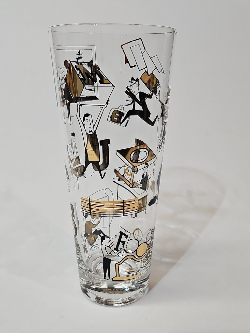 Vintage Osborne Kemper Thomas Mad Men Style Highball Bar Glass - Gold + Black